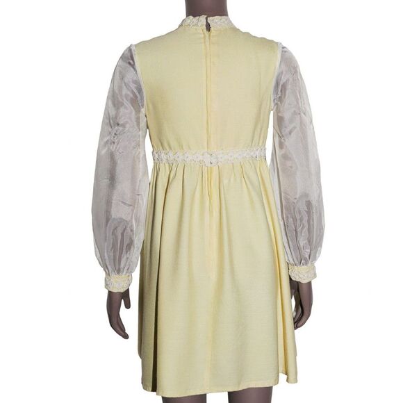 Vintage 70s Babydoll Short Dress Long Puff Sleeve Size Small - Picture 2 of 4